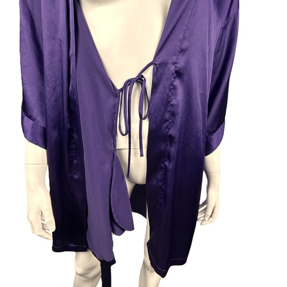 Victoria's Secret Kimono Robe M/L Satin Purple Pockets Belted 3/4 Sleeves Short - Picture 5 of 9